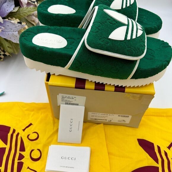 Men’s Gucci X Adidas, limited edition, pool slides, GG monogram size 11 Italy - Picture 7 of 10